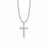 1-1/4 Inch Sterling Silver Diamond Engraved Inner Cross Necklace - 24" Chain