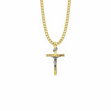 1-1/8 Inch Two-Tone 14KT Gold Plated Over Sterling Silver Crucifix Necklace - 20" Chain