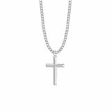 1-3/16 Inch Sterling Silver Beveled Inner Cross Necklace - 24" Chain