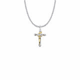 1 Inch Two-Tone Sterling Silver Budded Crucifix Necklace