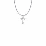 3/4 Inch Sterling Silver Budded and Pointed Ends Cross Necklace - 18" Chain