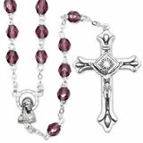 5.5mm Amethyst Fire Crystal Bead Rosary with Crucifix and Madonna Center
