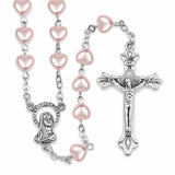 5mm Pink Heart Bead Communion Rosary with Crucifix and Madonna Center
