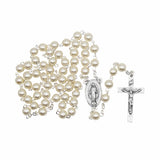 6mm Pearl Bead Rosary with Crucifix and Miraculous Center