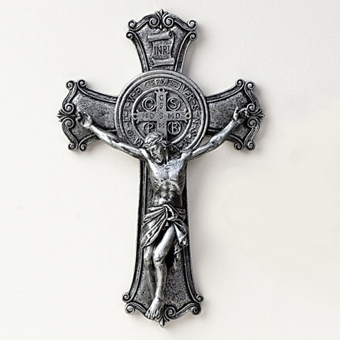 St Benedict Wall Crucifix Silver Finish
