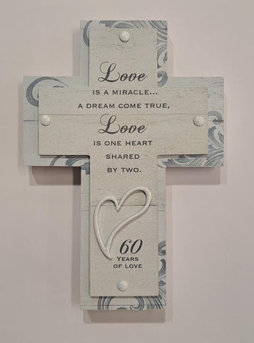 8" H 60TH ANNIVERSARY CROSS - LOVE IS A MIRACLE