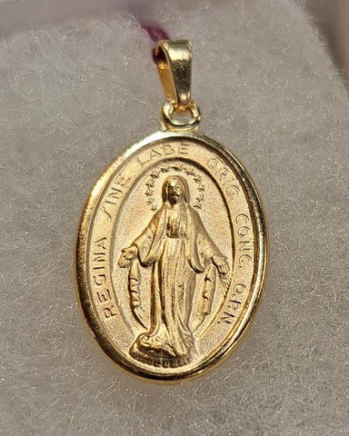 Gold Plated Sterling Silver Large Oval Miraculous Medal