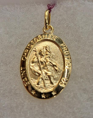Gold Plated Sterling Silver Large Oval St Christopher Medal