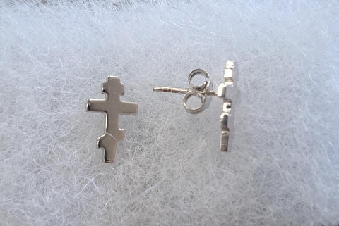 Sterling Silver Orthodox Cross Stud Earrings