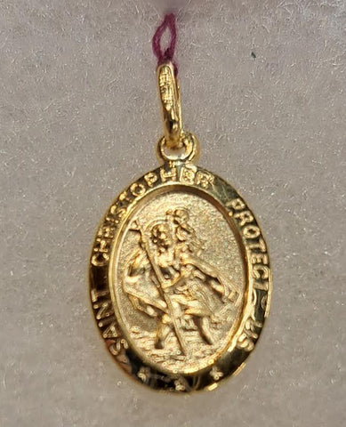 GOLD PLATED STERLING SILVER ST CHRISTOPHER MEDAL OVAL MEDIUM