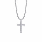 1-1/4 Inch Sterling Silver Diamond Engraved Inner Cross Necklace - 24" Chain
