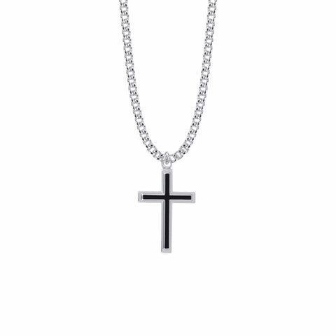 Sterling Silver Cross with Black Inset and Chain