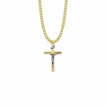 1-1/8 Inch Two-Tone 14KT Gold Plated Over Sterling Silver Crucifix Necklace - 20" Chain