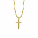 1-3/16 Inch 18KT Gold Plated Over Sterling Silver Beveled Inner Cross Necklace - 24" Chain