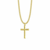 1-3/16 Inch 18KT Gold Plated Over Sterling Silver Beveled Inner Cross Necklace - 24" Chain