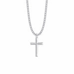 1-3/16 Inch Sterling Silver Beveled Inner Cross Necklace - 24" Chain