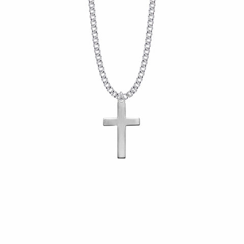 1 Inch Sterling Silver Plain Cross Necklace - 20" Chain