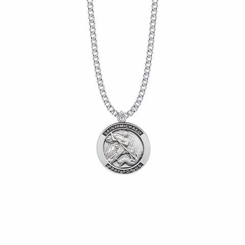 SS ST MICHAEL ROUND MEDAL .75" W/ 24" SN CHAIN