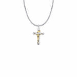 1 Inch Two-Tone Sterling Silver Budded Crucifix Necklace