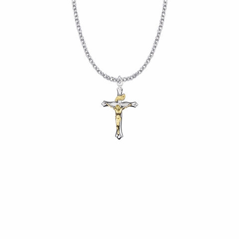 1 Inch Two-Tone Sterling Silver Budded Crucifix Necklace
