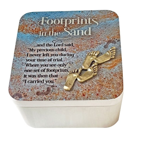 Keepsake Box-Footprints (4" x 4" x 2.5")