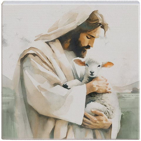 Small Talking Square-Jesus Holding Lamb (5.25 x 5.25)