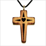 Necklace Pine Wood Cross with Heart 10J