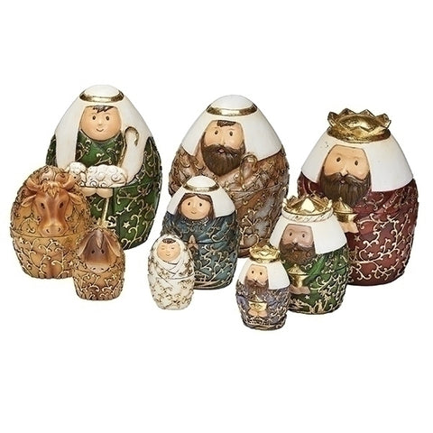 6"H 9 PC SET NESTING NATIVITY GOLD LEAF FINISH