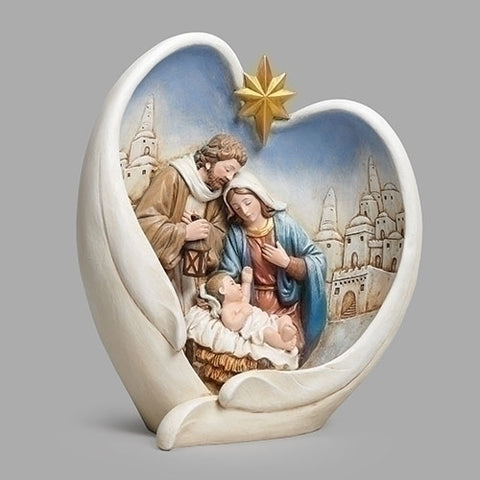 10"H HOLY FAMILY BY CITY IN HEART WINGS