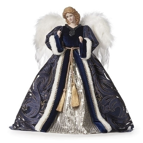 14"H NAVY ANGEL TREETOPPER WITH SILVER AND GOLD DETAIL