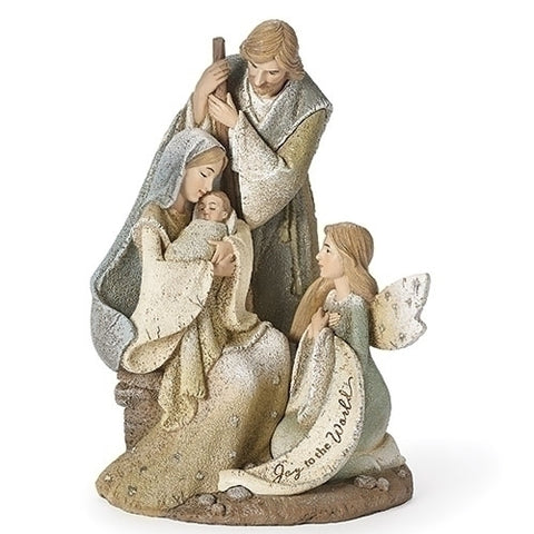 9"H HOLY FAMILY WITH ANGEL KAREN HAHN COLLECTION