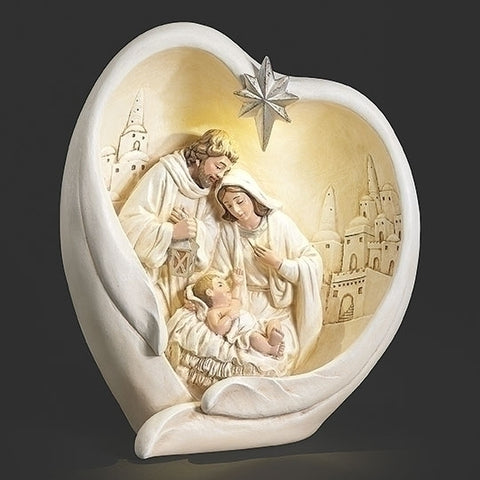 10"H LIGHTED IVORY WINGS WITH HOLY FAMIY
