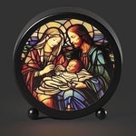 4.5"H LIGHTED STAIN GLASS HOLY FAMILY