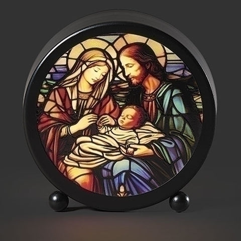 4.5"H LIGHTED STAIN GLASS HOLY FAMILY