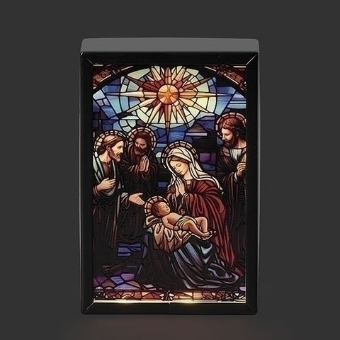 5.5"H LIGHTED STAINED GLASS NATIVITY