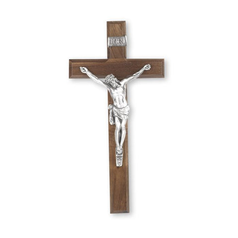 CRUCIFIX 12" WALNUT W SILVER CORPUS