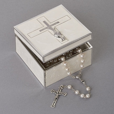 2.25"H FIRST COMMUNION HINGED KEEPSAKE BOX - CROSS/WHEAT/CHALICE