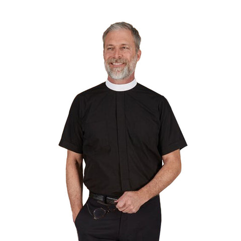 Clergy Shirt Short Sleeve 17 #202 (Neckband Shirt) Black
