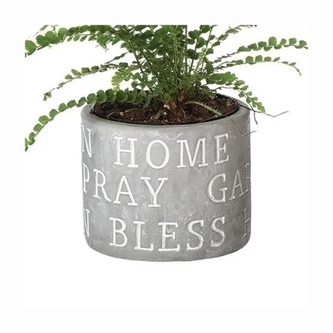 3.25"H CEMENT POT - HOME, PRAY BLESS, GARDEN