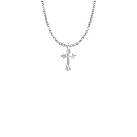 3/4 Inch Sterling Silver Budded and Pointed Ends Cross Necklace - 18" Chain