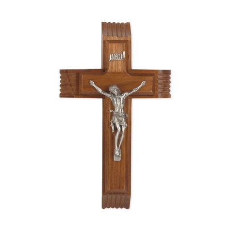10" SICK CALL CRUCIFIX WALNUT W/PEWTER