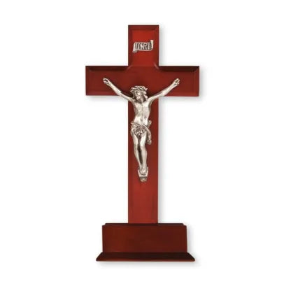 10" STANDING CRUCIFIX CHERRY W PEWT