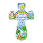 6" Child Rainbow Jungle Resin Cross in Clear Plastic Box
