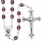 5.5mm Amethyst Fire Crystal Bead Rosary with Crucifix and Madonna Center