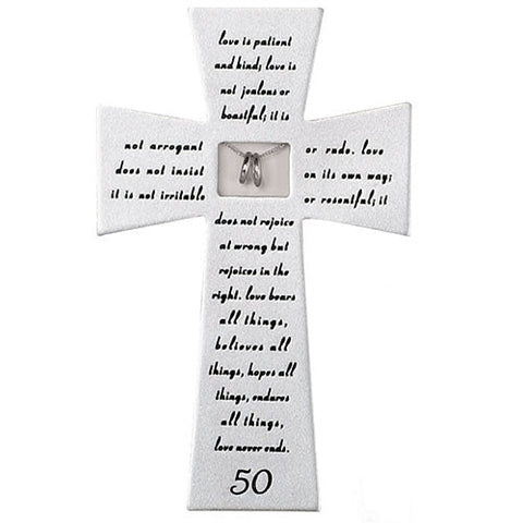 50th Anniversary Wall Cross Love Never Fails