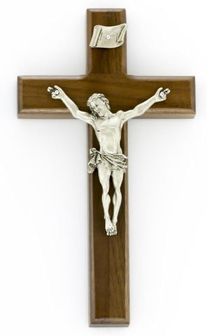 8" CRUCIFIX WALNUT W/ PEWTER