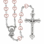 5mm Pink Heart Bead Communion Rosary with Crucifix and Madonna Center