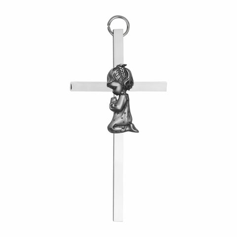 6" PRAYING GIRL CROSS SILVER PLATED