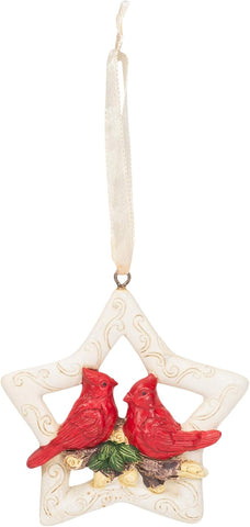 ORNAMENT WHITE STAR WITH CARDINALS