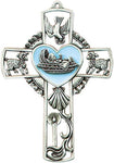 BAPTISM CROSS PEWTER BLUE HEART